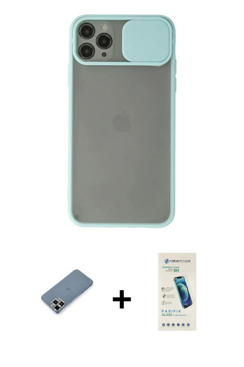 ieg™ iPhone 11 Pro Max Kılıf Vadi Çizgi - Şeffaf Pasifik Cam Ekran Koruyucu + Mor Metal Kamera Lens