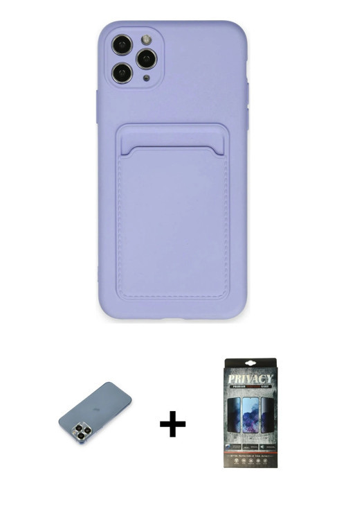 ieg™ iPhone 11 Pro Max Kılıf Vadi Çizgi Prime - Siyah 34D Hayalet Izgaralı Cam + Açık Yeşil Metal Ka