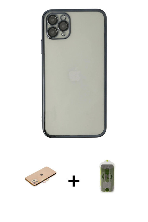 ieg™ iPhone 11 Pro Max Kılıf Vadi Minimal - Siyah Joko Magic 5D Hayalet Cam + Turuncu Renkli Kamera