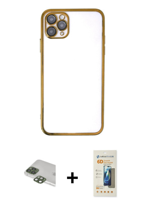 ieg™ iPhone 11 Pro Max Kılıf Vadi Minimal - Siyah 6D Mat Seramik Hayalet Nano Ekran Koruyucu + Yeşil
