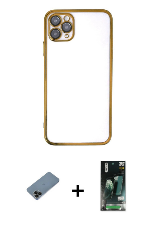 ieg™ iPhone 11 Pro Max Kılıf Vadi Minimal - Siyah 360 Mat Full Body Arka Koruyucu + Siyah Shine Kame