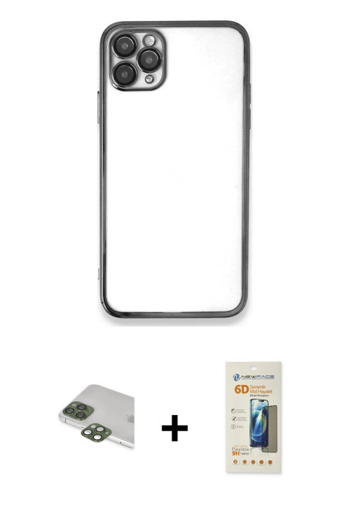 ieg™ iPhone 11 Pro Max Kılıf Vadi Minimal - Siyah 6D Mat Seramik Hayalet Nano Ekran Koruyucu + Yeşil
