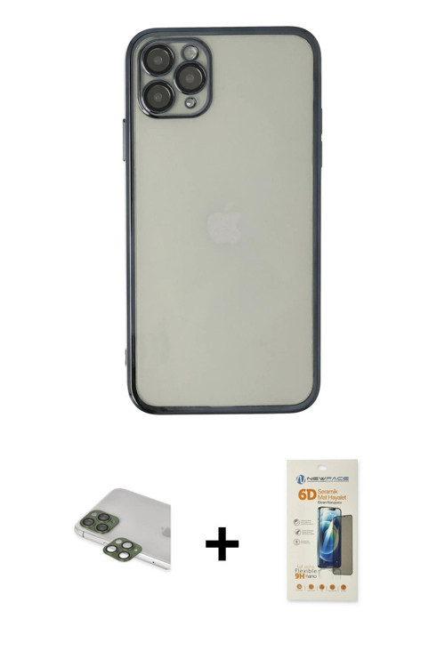 ieg™ iPhone 11 Pro Max Kılıf Vadi Minimal - Siyah 6D Mat Seramik Hayalet Nano Ekran Koruyucu + Yeşil