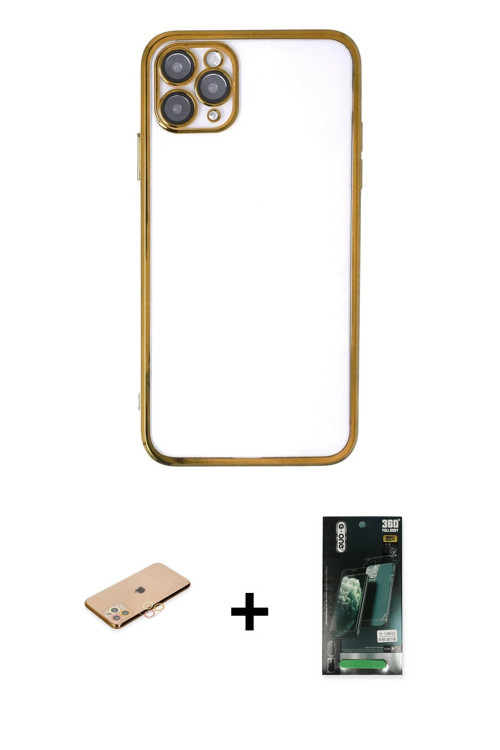 ieg™ iPhone 11 Pro Max Kılıf Vadi Minimal - Siyah 360 Mat Full Body Arka Koruyucu + Turuncu Renkli K