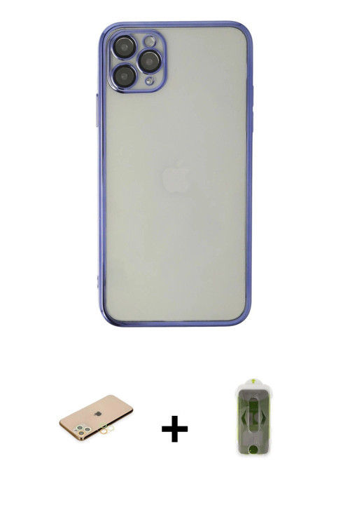 ieg™ iPhone 11 Pro Max Kılıf Vadi Minimal - Siyah Joko Magic 5D Hayalet Cam + Sarı Renkli Kamera Len