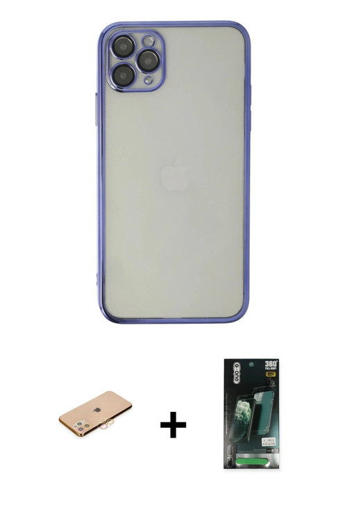 ieg™ iPhone 11 Pro Max Kılıf Vadi Minimal - Siyah 360 Mat Full Body Arka Koruyucu + Turuncu Renkli K