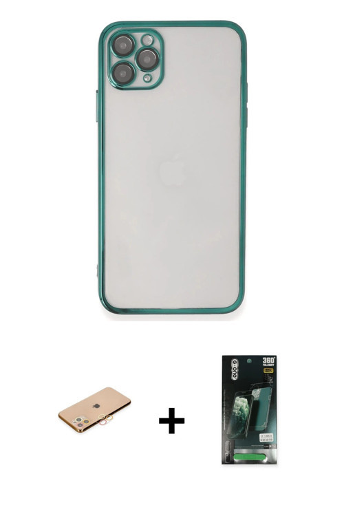 ieg™ iPhone 11 Pro Max Kılıf Vadi Minimal - Siyah 360 Mat Full Body Arka Koruyucu + Turuncu Renkli K