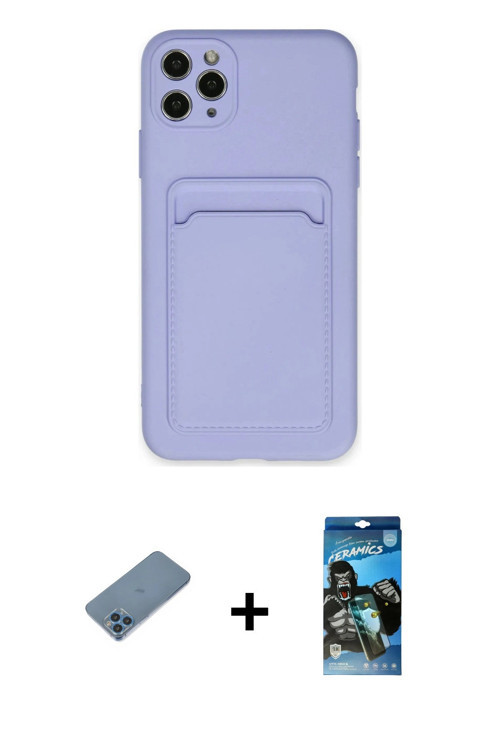 ieg™ iPhone 11 Pro Max Kılıf Vadi Çizgi Prime - Siyah 34D Izgaralı Cam + Mavi Shine Kamera Lens Koru