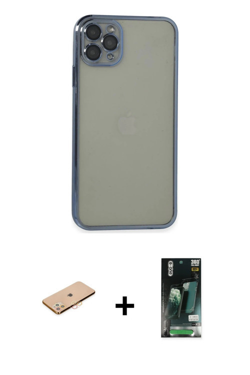 ieg™ iPhone 11 Pro Max Kılıf Vadi Minimal - Siyah 360 Mat Full Body Arka Koruyucu + Turuncu Renkli K