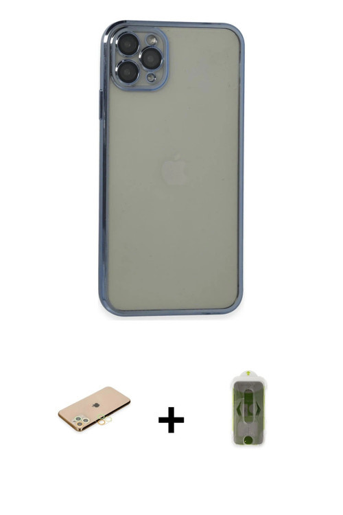 ieg™ iPhone 11 Pro Max Kılıf Vadi Minimal - Siyah Joko Magic 5D Hayalet Cam + Sarı Renkli Kamera Len