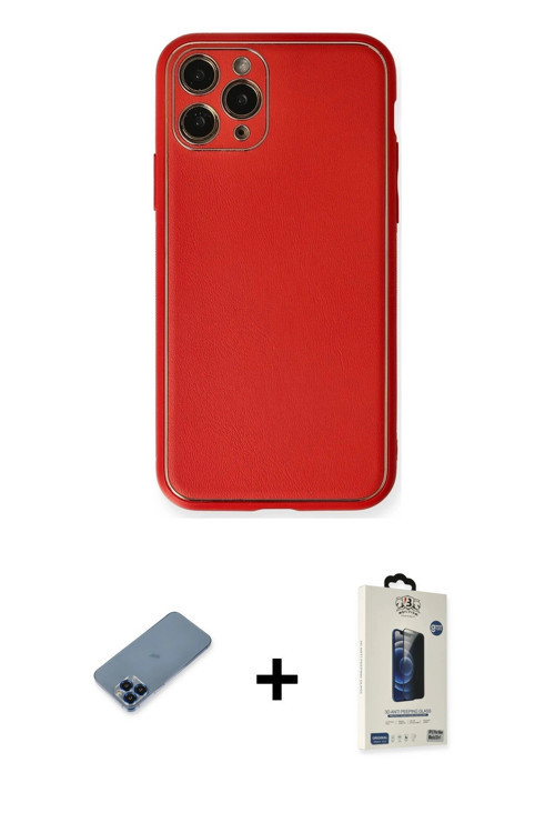 ieg™ iPhone 11 Pro Max Kılıf Yadigar Klasik - Siyah Bilvis Hayalet Cam Ekran Koruyucu + Mavi Metal K
