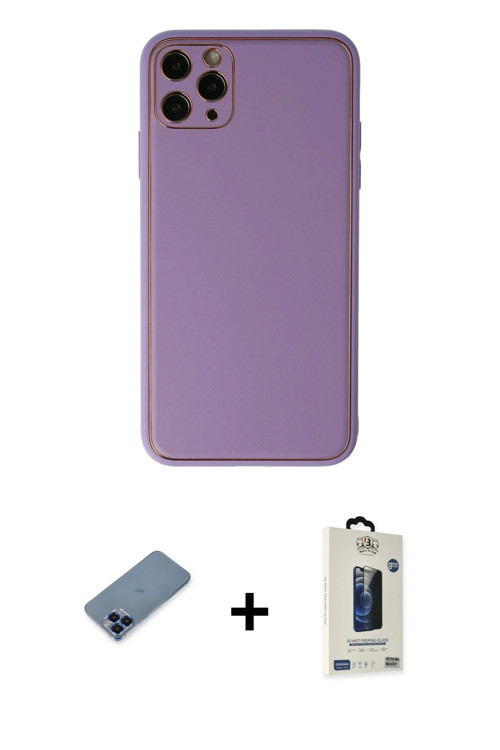 ieg™ iPhone 11 Pro Max Kılıf Yadigar Klasik - Siyah Bilvis Hayalet Cam Ekran Koruyucu + Mavi Metal K