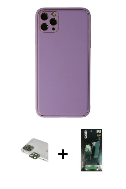 ieg™ iPhone 11 Pro Max Kılıf Yadigar Klasik - Şeffaf 360 Full Body Arka Koruyucu + Yeşil Pers Alümin