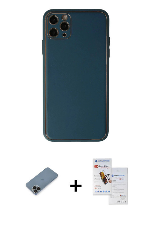 ieg™ iPhone 11 Pro Max Kılıf Yadigar Klasik - Siyah Seramik Nano Ekran Koruyucu + Siyah Metal Kamera