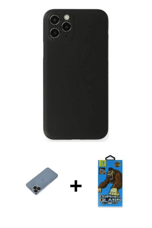 ieg™ iPhone 11 Pro Max Kılıf Yadigar Yansıma Serisi - Siyah 18D Cam Ekran Koruyucu + Siyah Shine Kam