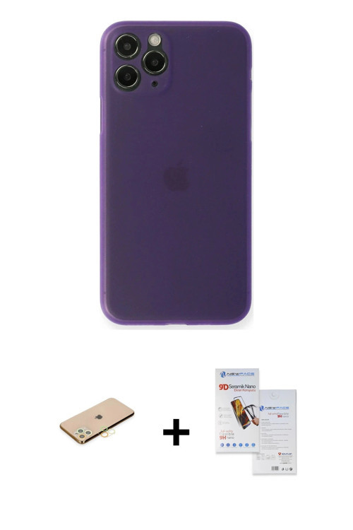 ieg™ iPhone 11 Pro Max Kılıf Yadigar Yansıma Serisi - Siyah Seramik Nano Ekran Koruyucu + Sarı Renkl