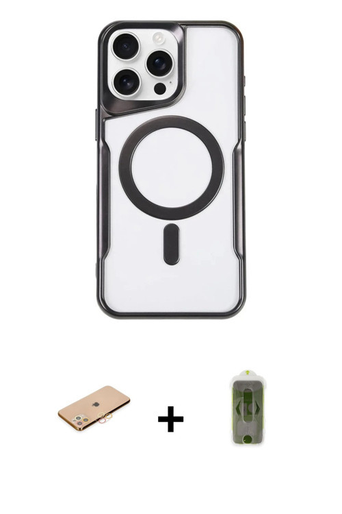 ieg™ iPhone 11 Pro Max Kılıf Yadigar Klasik Özel Seri - Siyah Joko Magic 5D Hayalet Cam + Turuncu Re