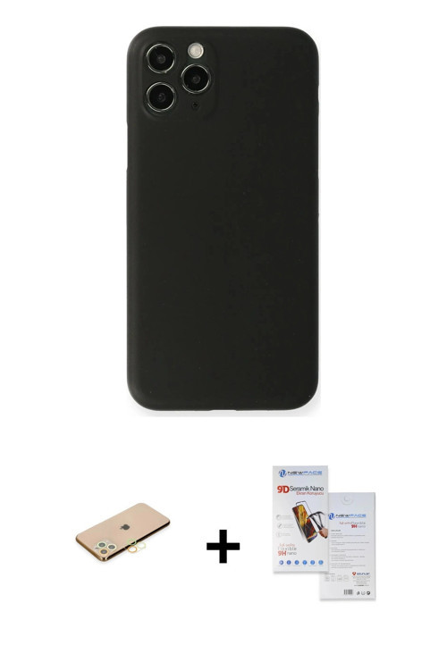 ieg™ iPhone 11 Pro Max Kılıf Yadigar Yansıma Serisi - Siyah Seramik Nano Ekran Koruyucu + Sarı Renkl