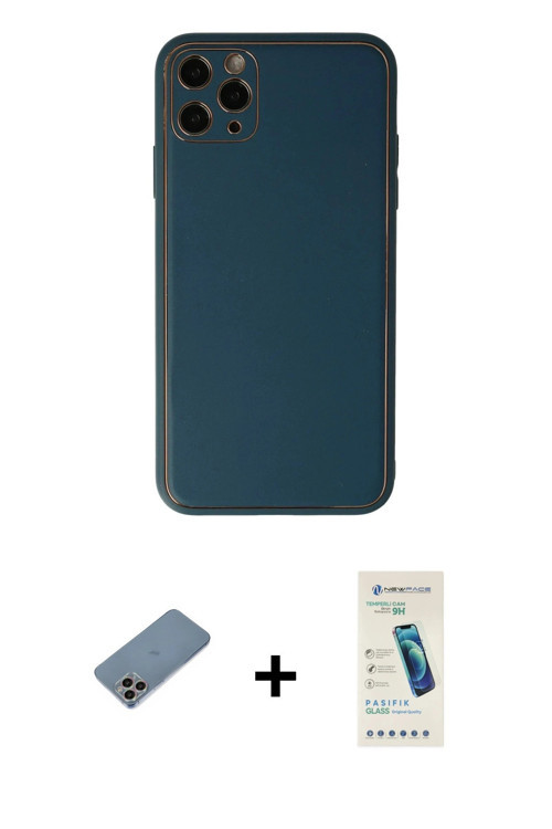 ieg™ iPhone 11 Pro Max Kılıf Yadigar Klasik - Şeffaf Pasifik Cam Ekran Koruyucu + Gökkuşağı Shine Ka