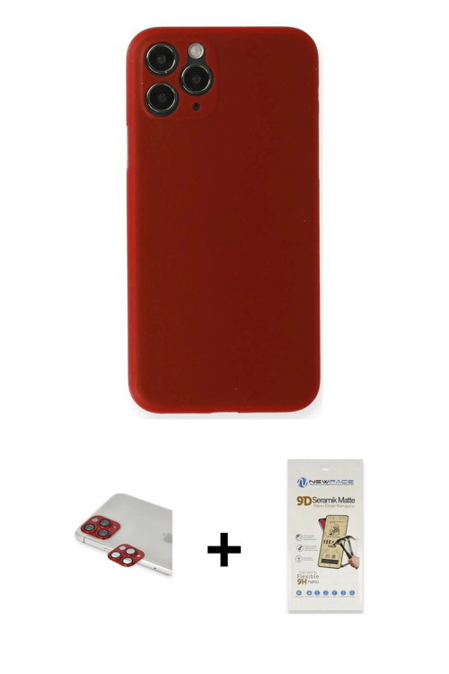 ieg™ iPhone 11 Pro Max Kılıf Yadigar Yansıma Serisi - Siyah Mat Seramik Nano Ekran Koruyucu + Kırmız