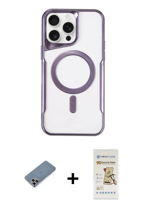 ieg™ iPhone 11 Pro Max Kılıf Yadigar Klasik Özel Seri - Siyah Mat Seramik Nano Ekran Koruyucu + Mor