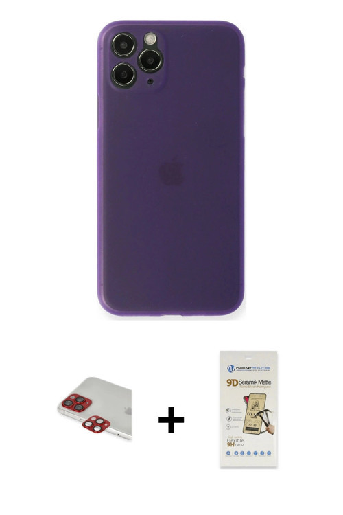 ieg™ iPhone 11 Pro Max Kılıf Yadigar Yansıma Serisi - Siyah Mat Seramik Nano Ekran Koruyucu + Kırmız