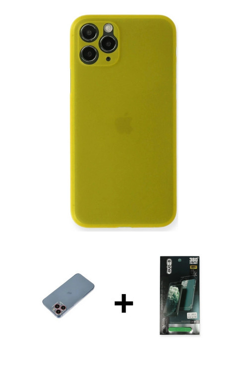 ieg™ iPhone 11 Pro Max Kılıf Yadigar Yansıma Serisi - Siyah 360 Mat Full Body Arka Koruyucu + Pembe