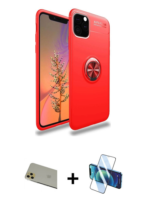 ieg™ iPhone 11 Pro Max Kılıf Yankı Form Prime - Siyah 3D Antistatik Cam Ekran Koruyucu + Gold Rainbo