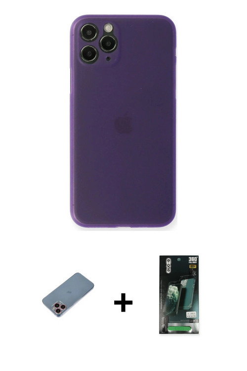ieg™ iPhone 11 Pro Max Kılıf Yadigar Yansıma Serisi - Siyah 360 Mat Full Body Arka Koruyucu + Pembe