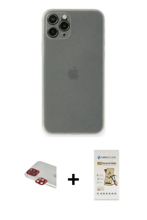 ieg™ iPhone 11 Pro Max Kılıf Yadigar Yansıma Serisi - Siyah Mat Seramik Nano Ekran Koruyucu + Kırmız