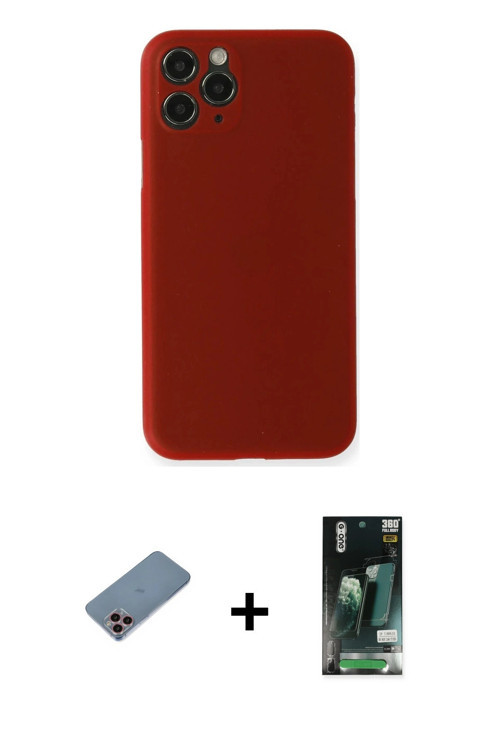 ieg™ iPhone 11 Pro Max Kılıf Yadigar Yansıma Serisi - Siyah 360 Mat Full Body Arka Koruyucu + Pembe
