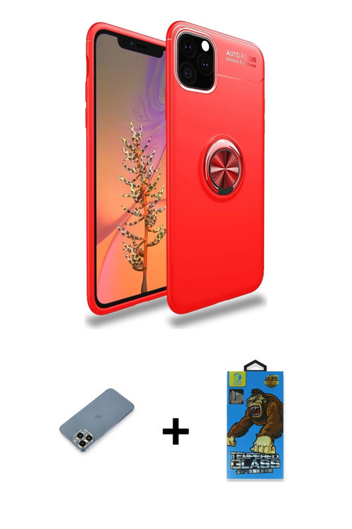 ieg™ iPhone 11 Pro Max Kılıf Yankı Form Prime - Siyah 18D Cam Ekran Koruyucu + Açık Yeşil Metal Kame
