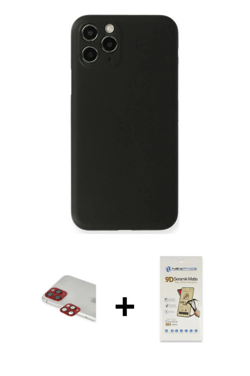 ieg™ iPhone 11 Pro Max Kılıf Yadigar Yansıma Serisi - Siyah Mat Seramik Nano Ekran Koruyucu + Kırmız