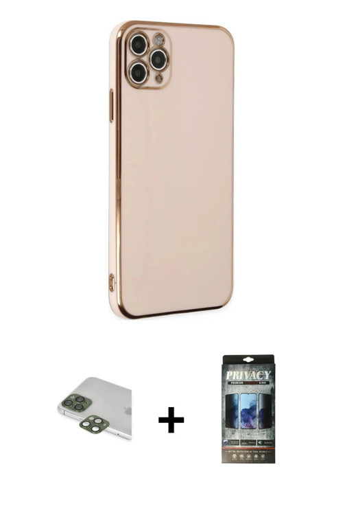 ieg™ iPhone 11 Pro Max Kılıf Yankı Serisi - Siyah 34D Hayalet Izgaralı Cam + Yeşil Pers Alüminyum Ka