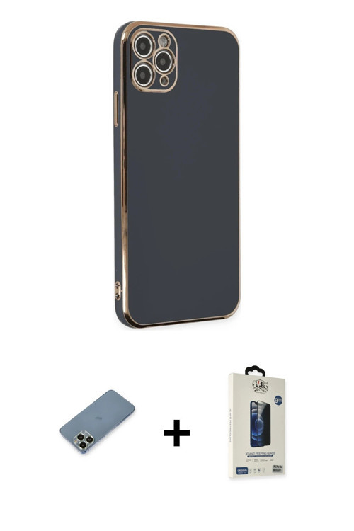 ieg™ iPhone 11 Pro Max Kılıf Yankı Serisi - Siyah Bilvis Hayalet Cam Ekran Koruyucu + Açık Yeşil Met