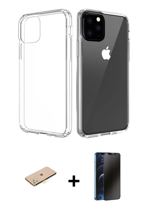 ieg™ iPhone 11 Pro Max Kılıf Zirve Doku - Siyah 3D Antistatik Hayalet Cam Ekran Koruyucu + Sarı Renk