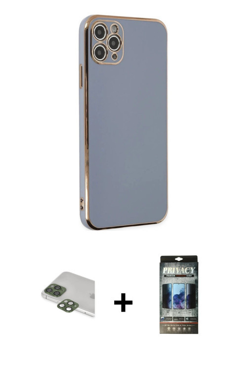 ieg™ iPhone 11 Pro Max Kılıf Yankı Serisi - Siyah 34D Hayalet Izgaralı Cam + Yeşil Pers Alüminyum Ka
