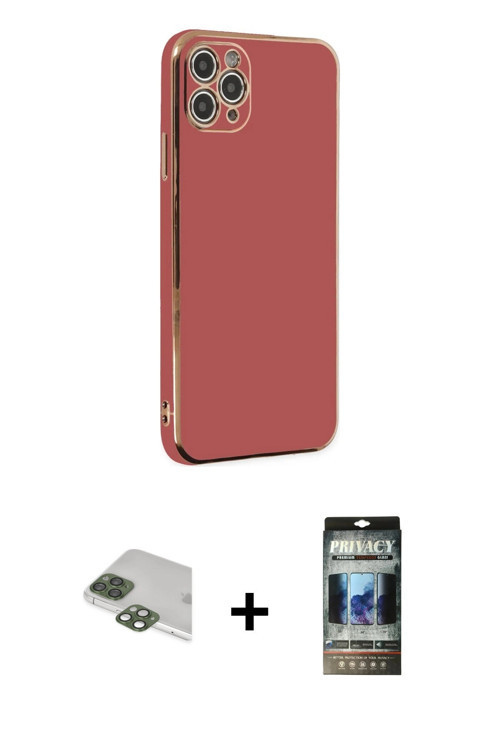 ieg™ iPhone 11 Pro Max Kılıf Yankı Serisi - Siyah 34D Hayalet Izgaralı Cam + Yeşil Pers Alüminyum Ka