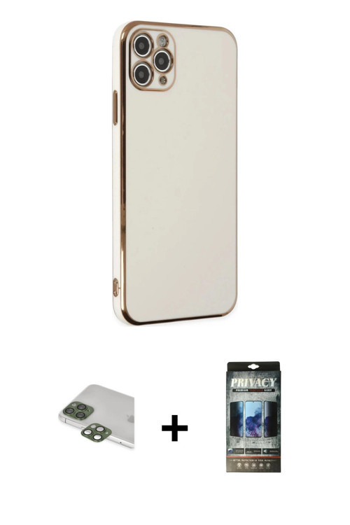 ieg™ iPhone 11 Pro Max Kılıf Yankı Serisi - Siyah 34D Hayalet Izgaralı Cam + Yeşil Pers Alüminyum Ka