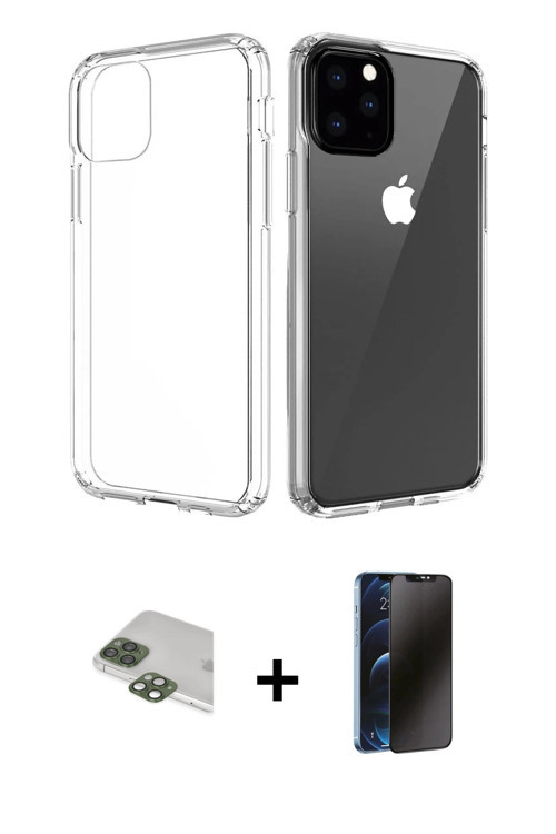 ieg™ iPhone 11 Pro Max Kılıf Zirve Doku - Siyah 3D Antistatik Hayalet Cam Ekran Koruyucu + Yeşil Per