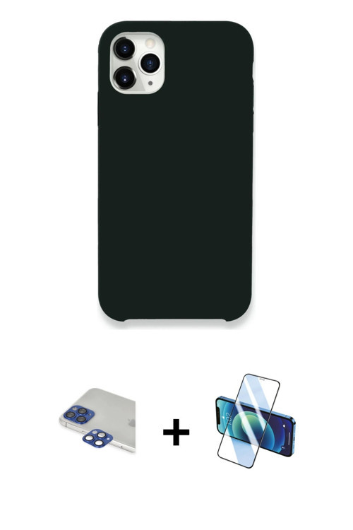 ieg™ iPhone 11 Pro Max Kılıf Zirve Modern Özel Seri - Siyah 3D Antistatik Cam Ekran Koruyucu + Laciv