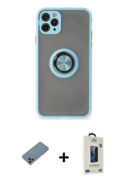 ieg™ iPhone 11 Pro Max Kılıf Yörünge Çizgi - Siyah Bilvis Hayalet Cam Ekran Koruyucu + Gökkuşağı Shi