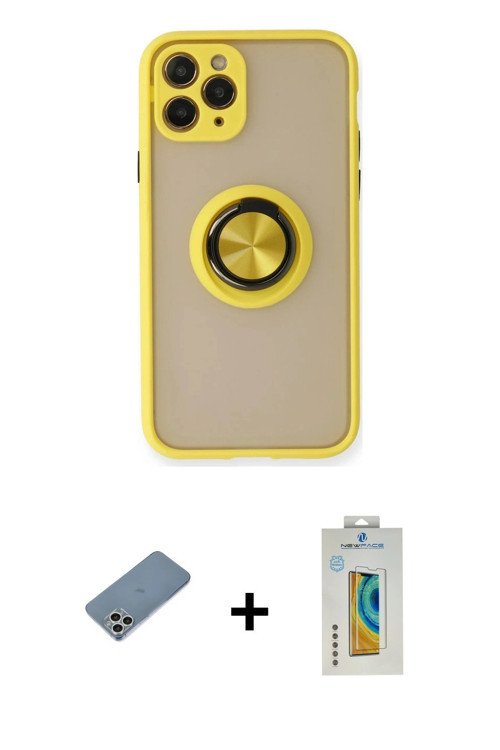 ieg™ iPhone 11 Pro Max Kılıf Yörünge Çizgi - Siyah Polymer Nano Ekran Koruyucu + Gümüş Shine Kamera