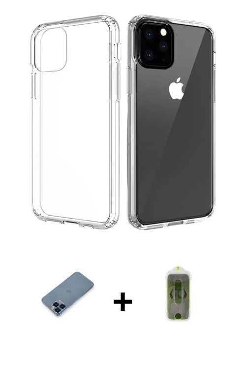 ieg™ iPhone 11 Pro Max Kılıf Zirve Doku - Siyah Joko Magic 5D Hayalet Cam + Mavi Metal Kamera Lens K