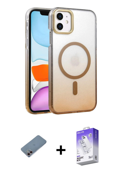 ieg™ iPhone 12 Kılıf Ahenk Doku Özel Seri - Siyah Bilvis 5in1 3D Magic Cam Ekran Koruyucu + Pembe Sh