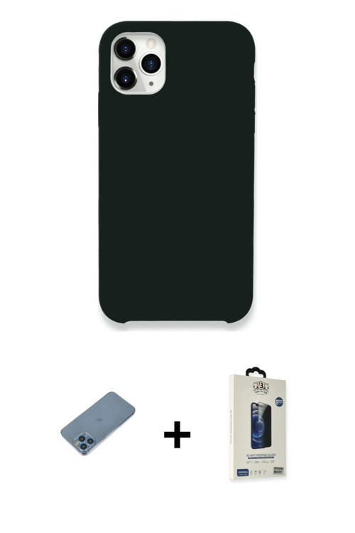 ieg™ iPhone 11 Pro Max Kılıf Zirve Modern Özel Seri - Siyah Bilvis Hayalet Cam Ekran Koruyucu + Mavi
