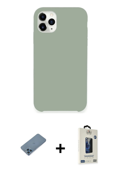 ieg™ iPhone 11 Pro Max Kılıf Zirve Modern Özel Seri - Siyah Bilvis Hayalet Cam Ekran Koruyucu + Mavi