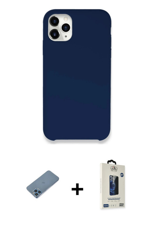 ieg™ iPhone 11 Pro Max Kılıf Zirve Modern Özel Seri - Siyah Bilvis Hayalet Cam Ekran Koruyucu + Mavi