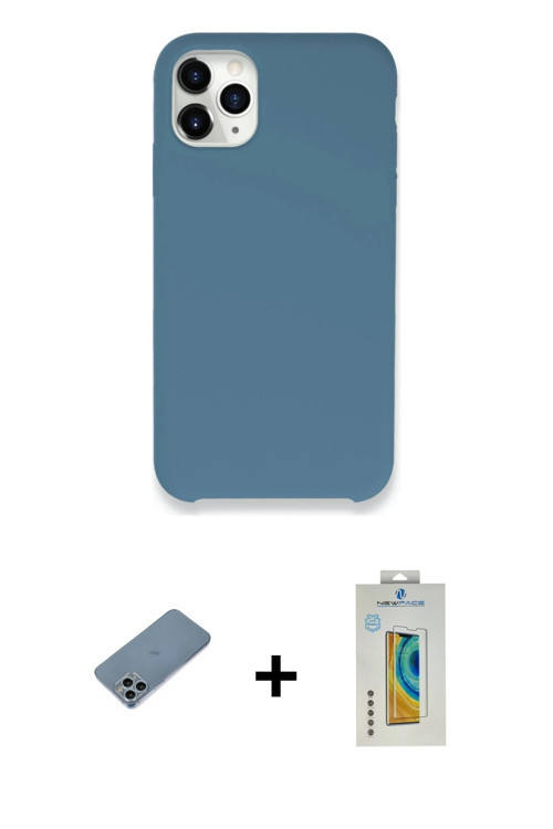ieg™ iPhone 11 Pro Max Kılıf Zirve Modern Özel Seri - Siyah Polymer Nano Ekran Koruyucu + Sierra Blu