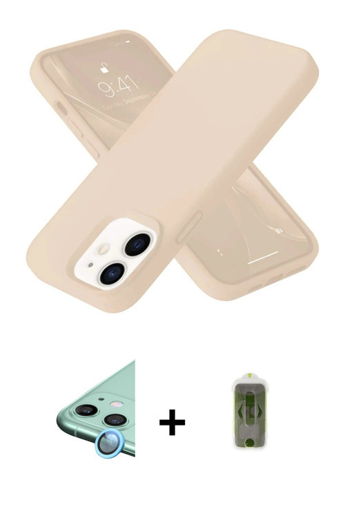 ieg™ iPhone 12 Kılıf Ahenk Serisi - Siyah Joko Magic 5D Hayalet Cam + Mavi Raze Metal Kamera Lens